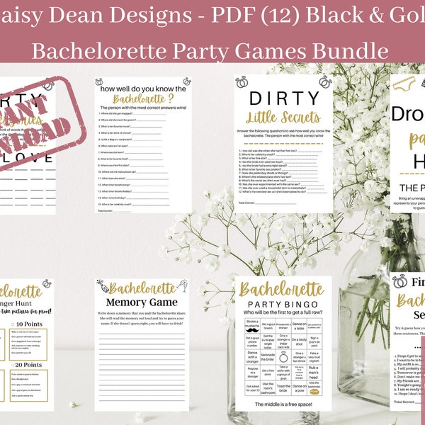 Black Gold Bachelorette Party Games, Bundle, Instant Download, Dirty Bachelorette Game, Bride and Boujee Bachelorette,Party Games, Printable