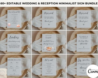 Minimalist Wedding Sign Bundle: 60+ Editable Canva Templates