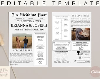 Wedding Newspaper, Wedding Timeline Template, Wedding Itinerary Template, Wedding Weekend Itinerary, Wedding Itinerary, Wedding Welcome Bag