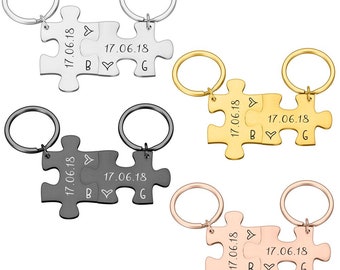 My Missing Piece 11 year anniversary wedding anniversary gift steel Puzzle keychain, personalised Wedding gift Couples keyring