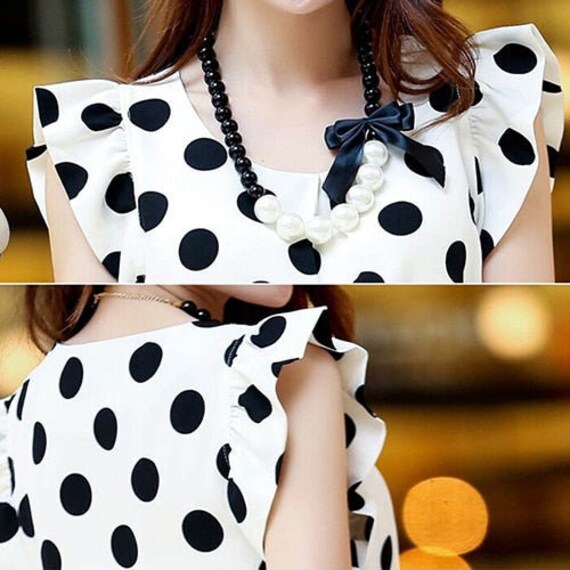 Chiffon Blouse Black Polka Dot Blouse 