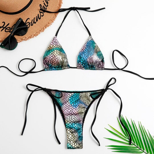 Disover Micro bikini set Halter swimwear women snake swimsuit female bathers two piece High cut bathing suit biquini New multicolor snake swimsuit