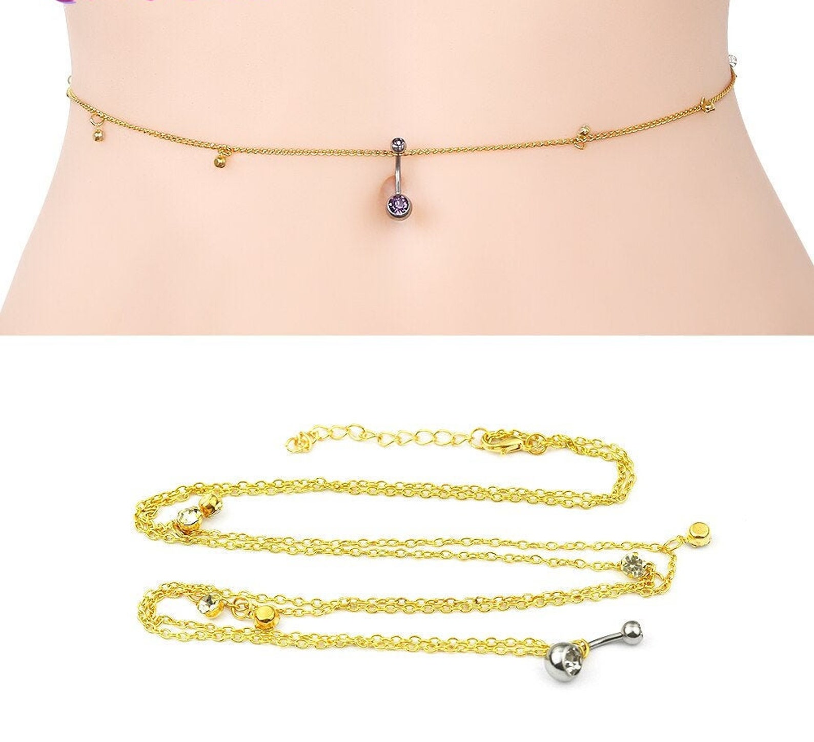 Women Sexy Rhinestone Dangle Belly Button Chain Navel Piercing Etsy