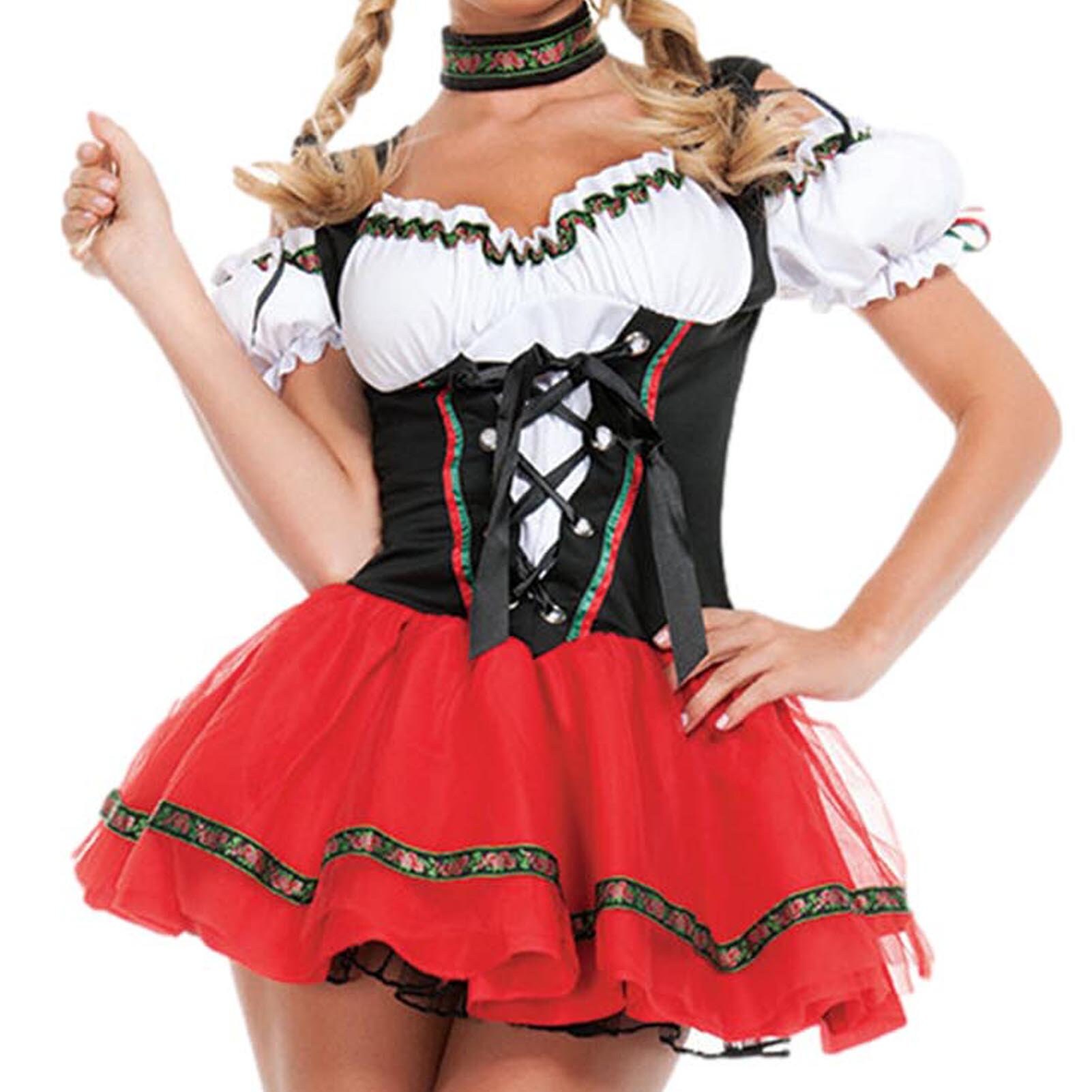 Women Girls Maid Role Play Costume Maidservant Halter Dress Outfits Halloween Women Girls Maid Role Play Costume Maidservant Halter Dress Outfits Halloween