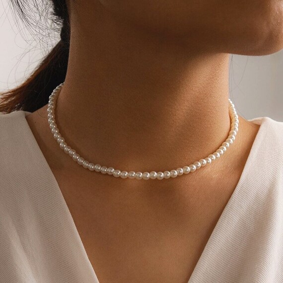 Pearl Choker Necklace White Bridal 