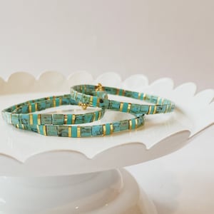 Leona | Turquoise Tila Stretch Bracelet | Stretch Bracelet | Stackable Bracelet | Minimalist Bracelet