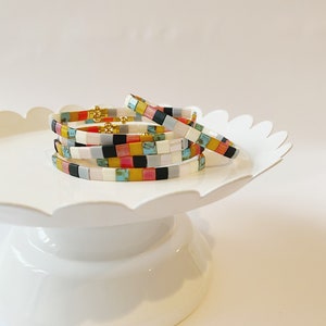 Julie | Multicolor Matte Block Tila Bead Stretch Bracelet | Stretch Bracelet | Stackable Handmade Tile Bracelet | Minimalist Bracelet