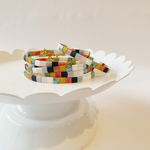 Julie | Multicolor Matte Block Tila Stretch Bracelet | Stretch Bracelet | Stackable Bracelet | Minimalist Bracelet