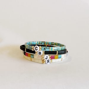 Custom Initial Tila Stretch Bracelet | Stackable Bracelet | Minimalist Bracelet
