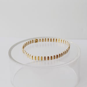 Stella | White and Gold Stripe Tila Stretch Bracelet | Stretch Bracelet | Stackable Bracelet | Minimalist Bracelet