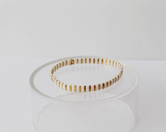Stella | White and Gold Stripe Tila Stretch Bracelet | Stretch Bracelet | Stackable Bracelet | Minimalist Bracelet