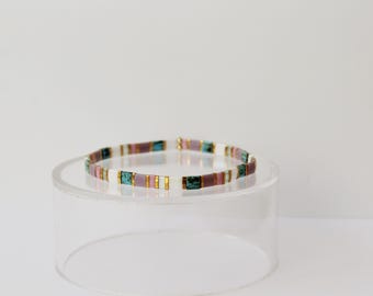 Violet | Purple and Turquoise Tila Bead Stretch Bracelet | Handmade Tile Stretch Bracelet | Stackable Bracelet | Minimalist Bracelet