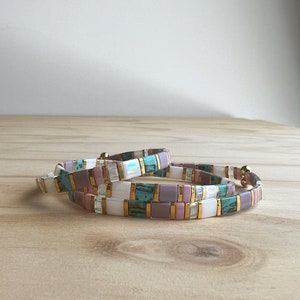 Violet | Purple and Turquoise Tila Bead Stretch Bracelet | Handmade Tile Stretch Bracelet | Stackable Bracelet | Minimalist Bracelet