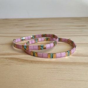 Phoebe | Rosa und Türkis Tila Stretch Armband | Stretch-Armband | Stapelbares Armband | Minimalistisches Armband