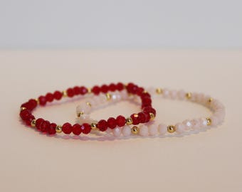 Mia in Light Pink or Red | Stretch Bracelet | Stackable Bracelet | Minimalist Bracelet