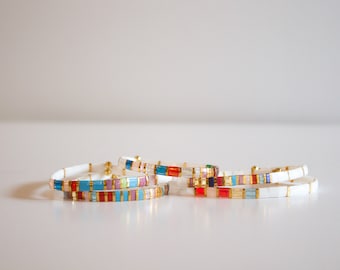 Custom Birthstone Tila Bracelet | Stretch Bracelet | Stackable Bracelet | Minimalist Bracelet