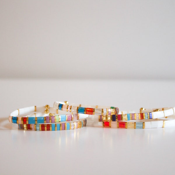 Custom Birthstone Tila Bracelet | Stretch Bracelet | Stackable Bracelet | Minimalist Bracelet