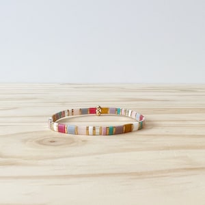 Olive | Tila Bead Stretch Bracelet | Handmade Stretch Tile Bracelet | Stackable Bracelet | Minimalist Bracelet Gift for Her