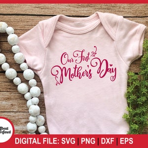 Dia das Mães SVG, Cricut, Silhueta, Arquivo de Corte do Dia das Mães, Camiseta Infantil Fofa, Menina, Primeiro Dia das Mães, dxf, eps, png, download digital