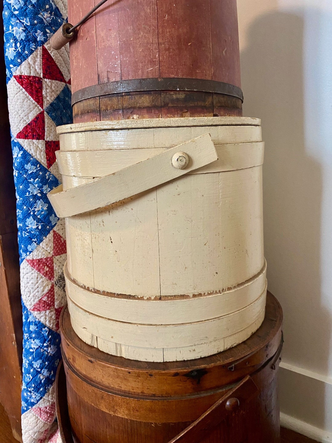 C1800s Antique Sugar Bucket Firkin W/ Lid and Handle in Cream Etsy