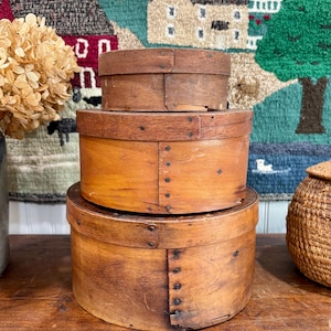 SET of 3 Nesting Stack of Antique Bentwood Pantry Boxes in Original Surface