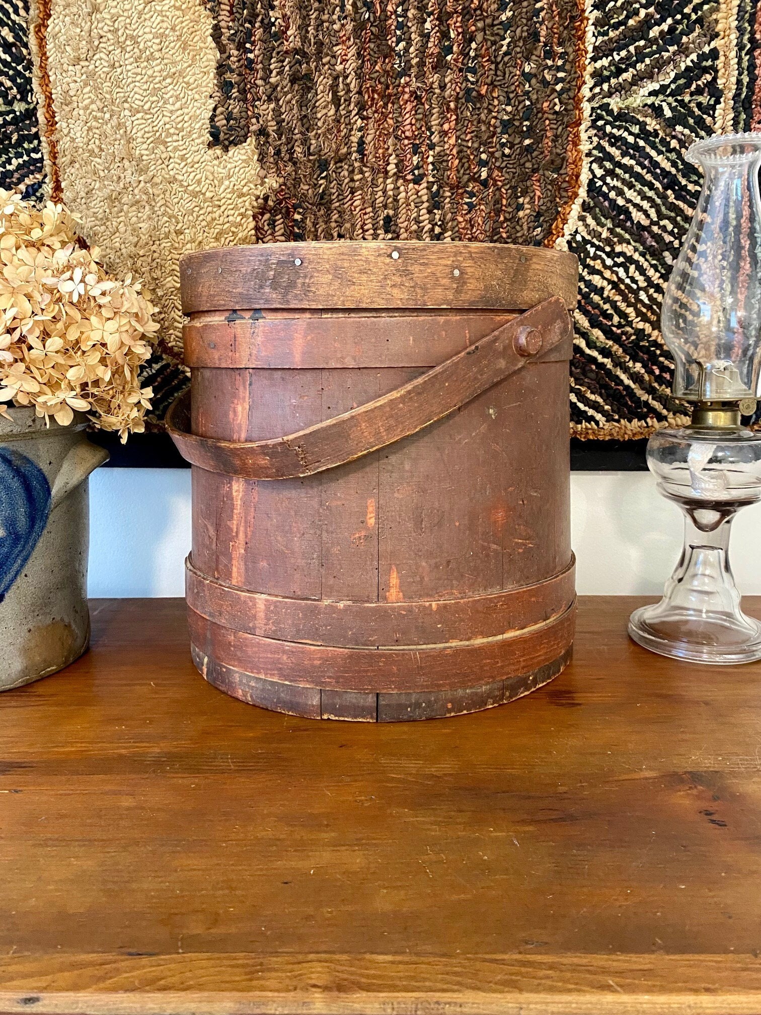 C1800s Antique Sugar Bucket Firkin W/ Lid and Handle in Red Paint Etsy