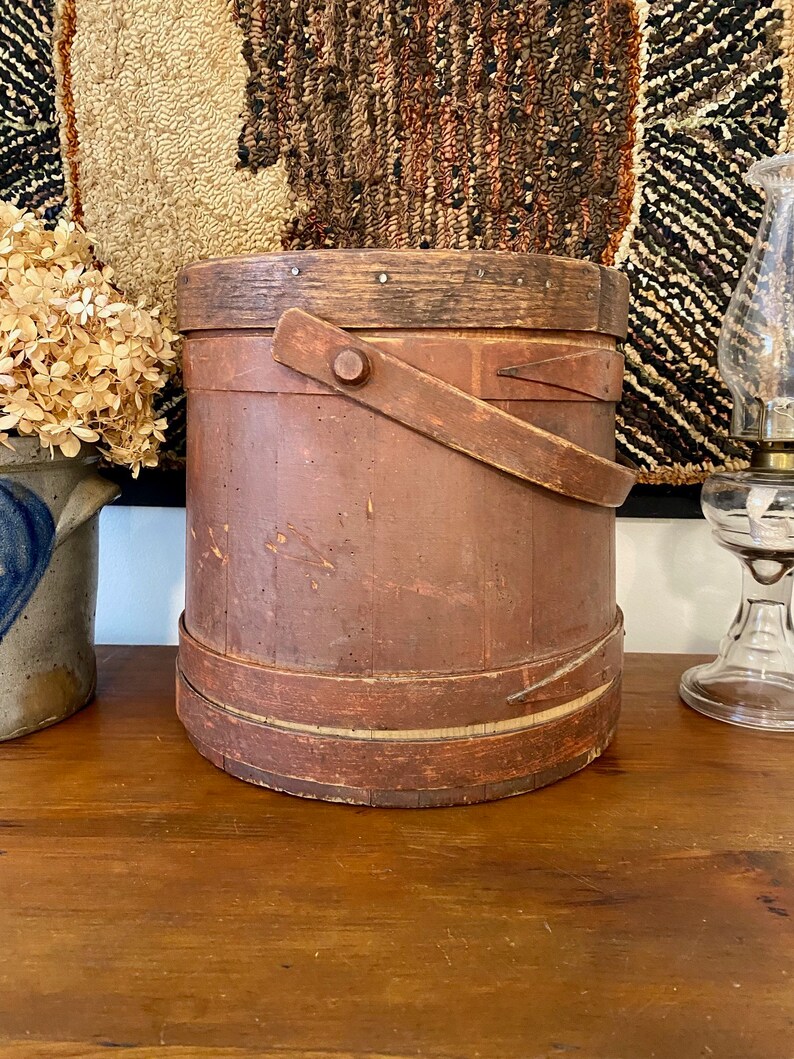 C1800s Antique Sugar Bucket Firkin W/ Lid and Handle in Red Paint Etsy