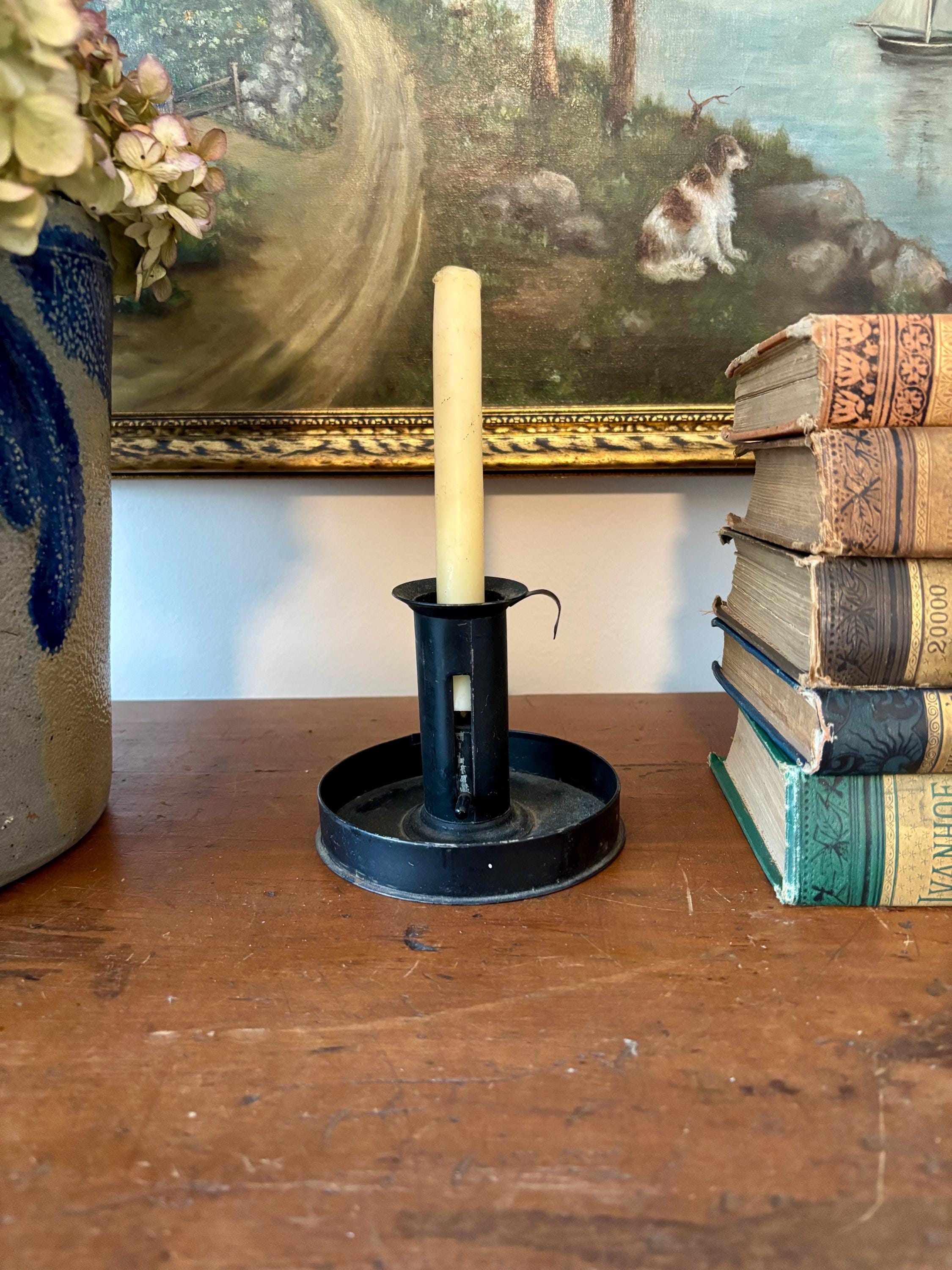 Vintage Tin Push Up Candle Stick / Chamber Stick