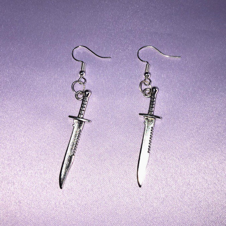 Handmade Silver Plated Sword Charm Earrings