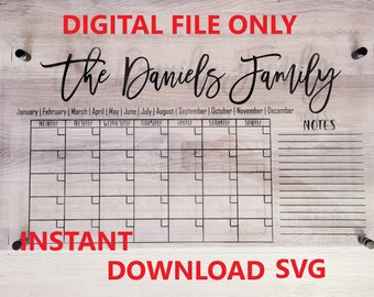 DIGITAL SVG FILE - Family Calendar - Acrylic