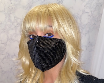 Black Sequin Rave Face Mask