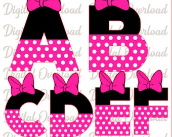 inspired minnie mouse pink complete alphabet font digital file etsy hong kong