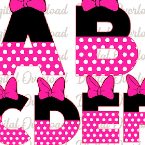 inspired minnie mouse pink complete alphabet font digital file etsy canada