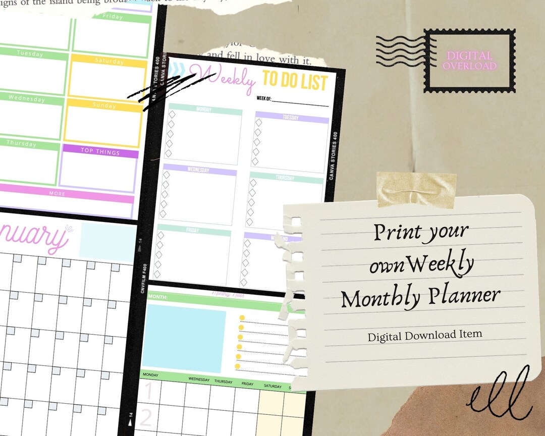 Digital Printable Monthly Planner With to Do List - Etsy