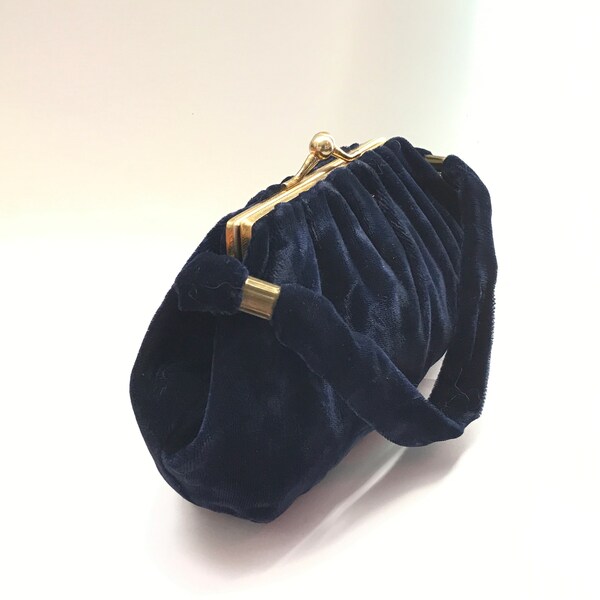 Small Vintage Blue Velvet Evening Bag, Soft Sided Fabric Purse