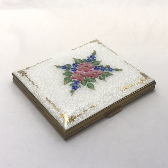Vintage Handpainted Floral and Guillioche Enamel … - image 1