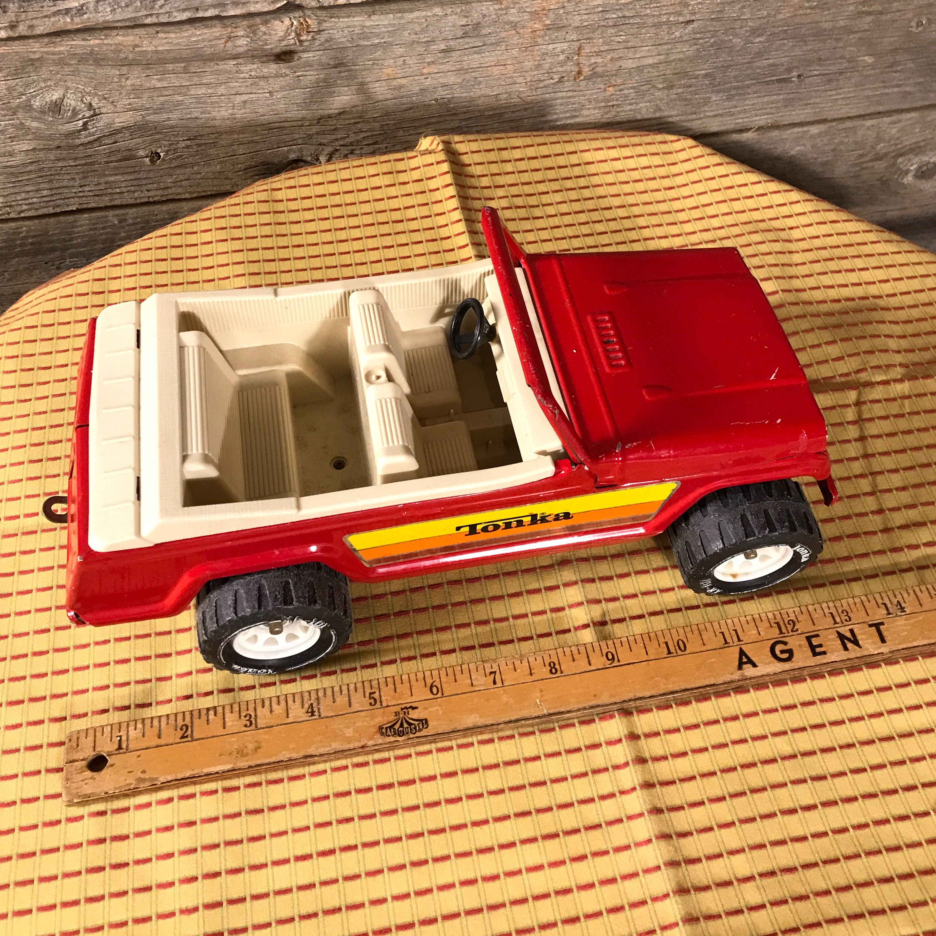 Vintage Tonka Red Metal Frame Toy Jeep, Tonka Jeepster