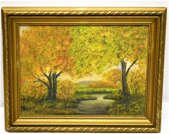 Haletant à l’huile de l’étang en automne, original signé, image peinte à la main, décor rustique, décor millésimé