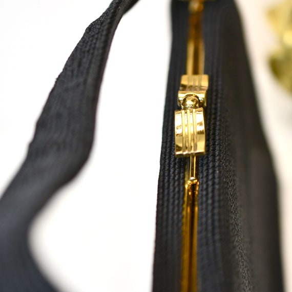 Vintage Black Corded Purse, 1940s, Gold Seal Bran… - image 4