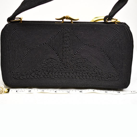 Vintage Black Corded Purse, 1940s, Gold Seal Bran… - image 10