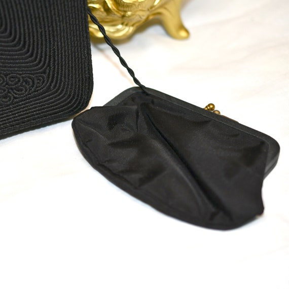 Vintage Black Corded Purse, 1940s, Gold Seal Bran… - image 9