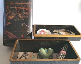 Restored Lacquer Document Box with Insert Tray – Vintage Storage