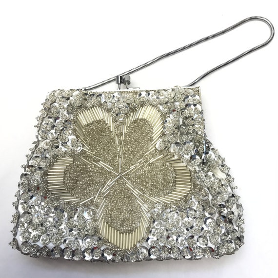 Vintage Bead and Sequin Purse with Flower Design,… - image 2