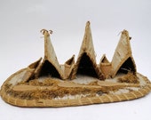 Vintage Birch Bark Teepee Camp Diorama, Native Crafts, Canadian Crafts, HandMade, Folk Art