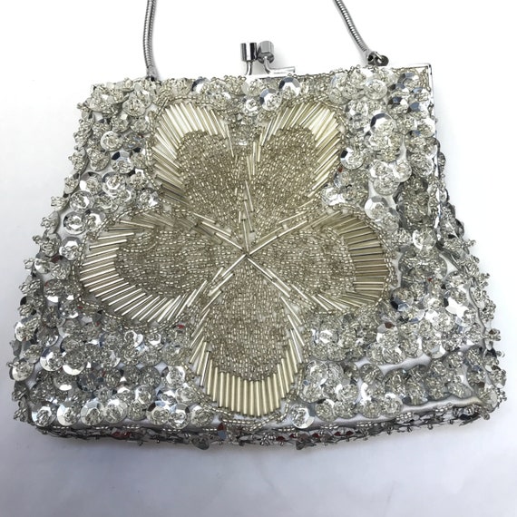 Vintage Bead and Sequin Purse with Flower Design,… - image 3