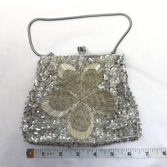Vintage Bead and Sequin Purse with Flower Design,… - image 9