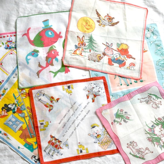 Lot of 7 Vintage Children’s Hankies, 1950s, Some S