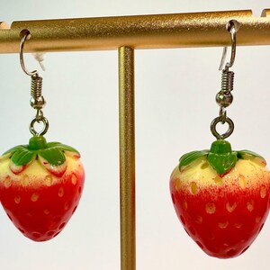 Red Strawberries Dangle Earrings, Handmade Small Fruit Drop Jewelry, Fun Food Accessories for Strawberry Farm Lovers, Unique Gifts for Her