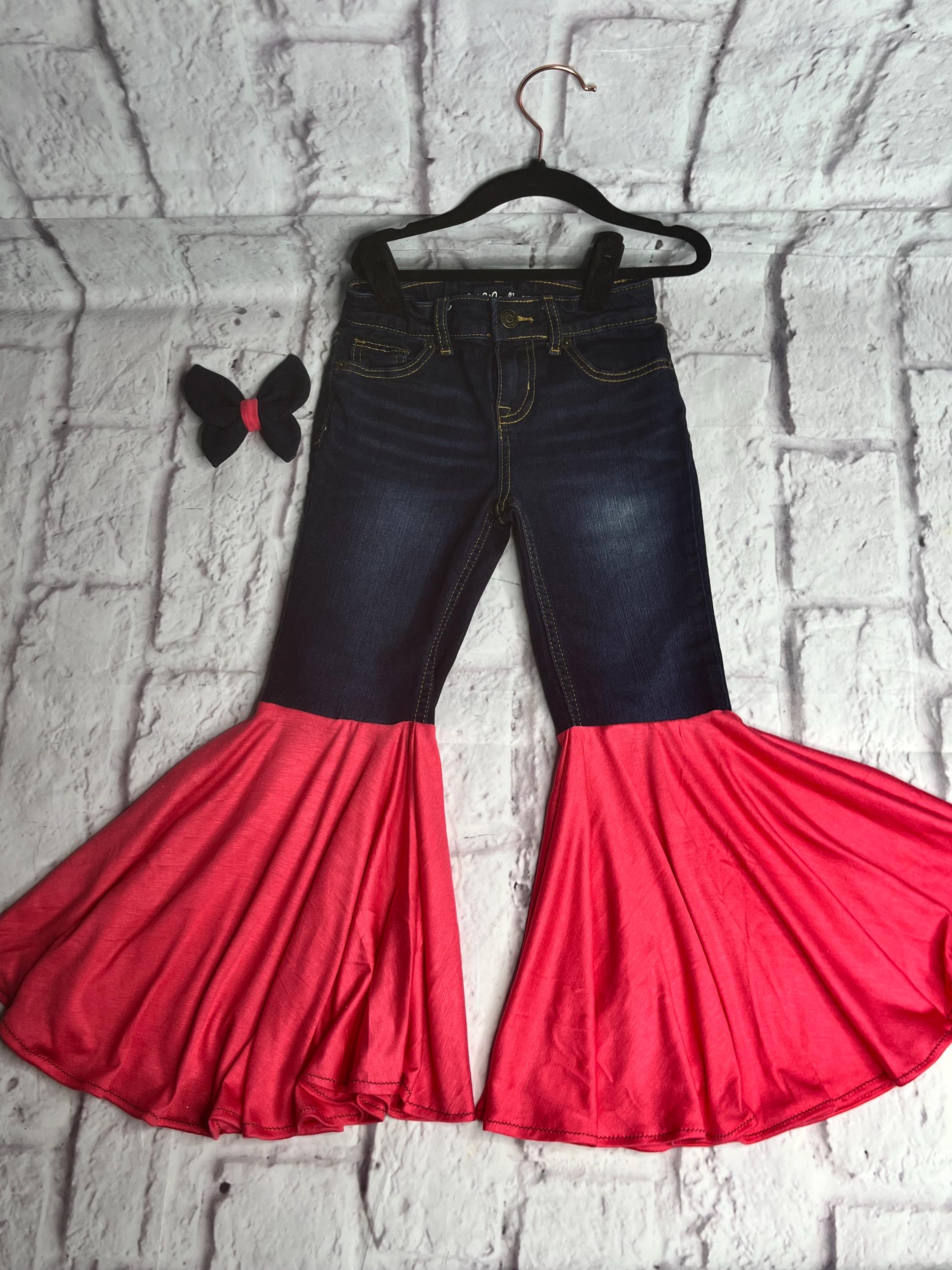 Girls Pink Bell Bottom Jeans,Upcycled Denim Toddler Flare Outfit