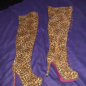 leopard print thigh high boots